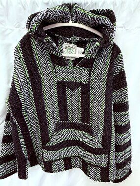 Baja Joe Drug Rug Hoodie Youth XXL Green Striped Fits adult XS S